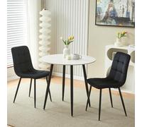 Ensemble de table de salle à manger ronde en marbre avec 4 chaises rembourrées en velours, table de cuisine en pierre frittée blanche pour décoration d'intérieur moderne, design compact pour les