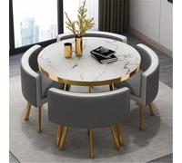 Ensemble de table de salle à manger ronde moderne 5 pièces pour 4 personnes - Dessus en imitation marbre avec 4 chaises en cuir synthétique - Design peu encombrant pour petits appartements - Meubles