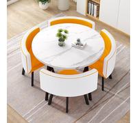 Ensemble de table de salle à manger ronde moderne avec 4 chaises 5 pièces Table ronde de 80 cm pour réception, salon, bureau ou cuisine Style contemporain Parfait pour les petits espaces.