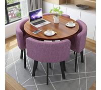 Ensemble de table de salle à manger ronde moderne avec 4 chaises 80 cm pour petit bureau, salle de conférence, décoration élégante pour cuisine, salon et salon, finition violette