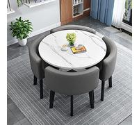 Ensemble de table de salle à manger ronde moderne avec 4 chaises en tissu - Gain de place - Cuisine et bureau à domicile - Fourrure pour salle à manger, réception et petites