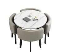 Ensemble de table de salle à manger ronde moderne avec 4 chaises, table de salle de réunion élégante, table de petit déjeuner compacte pour petits espaces, gris clair