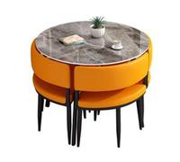 Ensemble de table de salle à manger ronde moderne avec chaises pour 4 planches de roche, table de cuisine et chaises rembourrées pour salle à manger (orange)