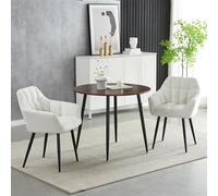 Ensemble de table de salle à manger ronde moderne avec finition effet noyer comprenant 2 fauteuils pour la maison, la cuisine, le bureau, une réunion ou un café couleur crème avec 2 chaises