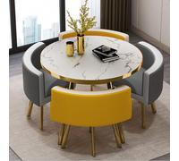 Ensemble de table de salle à manger ronde moderne - Meuble de bar élégant pour cuisine et petit déjeuner, 1 table et 4 chaises, idéal pour la salle à manger, les réunions de famille et les