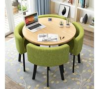 Ensemble de table de salle à manger ronde moderne pour 4 personnes - Design peu encombrant avec dessus épais et 4 chaises rembourrées - Table basse verte élégante pour salle à manger de 80 cm
