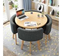 Ensemble de table de salle à manger ronde moderne pour 4 personnes - Table basse peu encombrante avec dessus épais et 4 chaises rembourrées - Design élégant gris foncé (80 cm) pour salle à manger