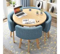 Ensemble de table de salle à manger ronde moderne pour 4 personnes - Table basse peu encombrante avec dessus épais et 4 chaises rembourrées, meuble de salle à manger élégant (80 cm de diamètre, bleu)