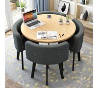 Ensemble de table de salle à manger ronde moderne pour 4 personnes - Table basse peu encombrante avec dessus épais et 4 chaises rembourrées - Meuble de salle à manger élégant gris foncé (D 80 cm)