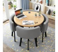 Ensemble de table de salle à manger ronde moderne pour 4 personnes - Table de salle à manger peu encombrante avec dessus épais et 4 chaises rembourrées, élégante et décontractée (80 cm de diamètre