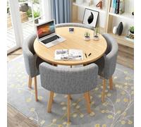 Ensemble de table de salle à manger ronde peu encombrante pour 4 tables basses modernes et décontractées avec dessus épais et 4 chaises rembourrées de 80 cm, vert et gris clair pour cuisine et salle à
