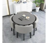 Ensemble de table de salle à manger ronde pour 4 personnes avec base en métal peu encombrant, plateau imitation marbre et chaises rembourrées douces et épaisses