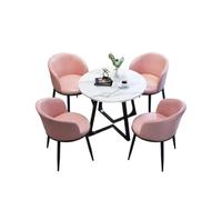 Ensemble de table de salle à manger ronde pour 4 personnes avec chaises, cadre en acier au carbone, finition marbre, sièges pliables en cuir, parfait pour bureau, salle de conférence et salle à manger
