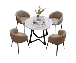 Ensemble de table de salle à manger ronde pour 4 personnes avec chaises, plateau en ardoise, support en acier au carbone, éponge à rebond haute densité, table de conférence, pour bureau, famille
