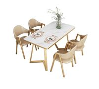 Ensemble de table de salle à manger ronde pour 4 personnes - Finition polie lisse et confortable - Placage imitation marbre - Petite table de conférence pour bureau et salon (140 x 80 x 75 cm, couleur