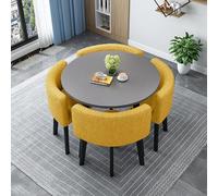 Ensemble de table de salle à manger ronde pour 4 personnes - Table de petit déjeuner compacte de 80 cm pour petits espaces - Meubles de salle à manger élégants jaunes pour cuisines modernes