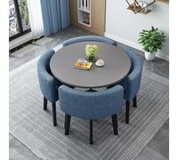Ensemble de table de salle à manger ronde pour 4 personnes - Table de petit déjeuner compacte de 90 cm bleue pour petits espaces - Meubles de salle à manger élégants pour maisons modernes