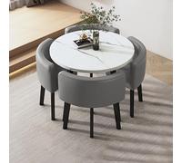 Ensemble de table de salle à manger ronde pour 4 personnes - Table et chaises compactes pour petit déjeuner, cuisine, bar, table et chaises pour petits espaces, idéal pour le bureau et la salle de