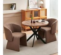 Ensemble de table de salle à manger ronde rustique de 94 cm pour 2 personnes avec fauteuils rembourrés en velours peluche marron, petite table de petit déjeuner et chaises d'appoint cactus pour