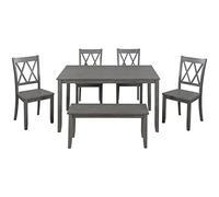 Ensemble de table de salle à manger rustique en bois 6 pièces avec dossier croisé, 4 chaises et 1 banc (D comme indiqué)