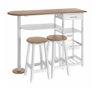 Ensemble de table et 2 tabourets de bar coloris blanc-naturel - Longueur 120 x Profondeur 37 x Hauteur 89 cm