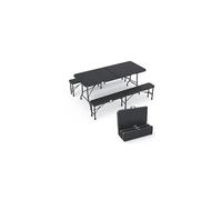 vounot Ensemble Table Pliante et Bancs Pliables Camping 180cm HDPE Style Polyrotin 8 Places Fonction Portable Convient pour la Terrasse, Le Camping, Le Jardin, Pique-Nique Noir