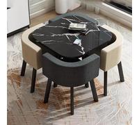 Ensemble de table et chaises de salle à manger et de bureau 4 pièces en coton et lin, table carrée et 4 chaises, pour cuisine, salon et coin détente