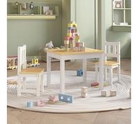 Ensemble de Table et chaises Enfant 3 pièces Blanc Beige MDF, pour activités créatives, Jeux et Repas, Bords arrondis sécurisés, idéal Maison Maternelle