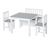 HOMCOM Ensemble de Table et chaises Enfant - Set de 4 pièces - Table, 2 chaises, Banc Coffre 2 en 1 - MDF pin Blanc Gris