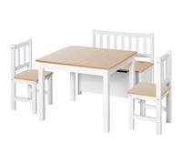 Ensemble De Table Et Chaises Enfant - Set De 4 Pièces - Table, 2 Chaises, Banc Coffre 2 En 1 - Mdf Pin Blanc Bois Clair