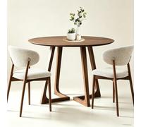Ensemble de Table et de Chaise en Bois Massif Rond,Chaise de Salle à Manger softback;Finition Noyer,Pieds de Table en V,Coussin en Tissu Chaise à Manger pour Salle à Manger,Cuisine,Salon (80CM, 2PCS)