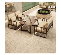 Ensemble De Table Et De Chaises De Café Vintage, Meubles De Salle À Manger en Bois Massif, Fauteuil Confortable en Lin De Coton for La Maison, L'appartement, Le Salon Ou L'entreprise(C)