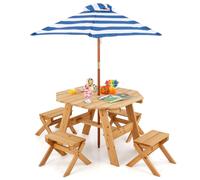 Ensemble De Table Et Tabourets Pour Enfants De 3 Ans Et Plus Table De Pique-Nique En Bois Parasol Pliable Et Hauteur Réglable Naturel Helloshop26 20_0008501