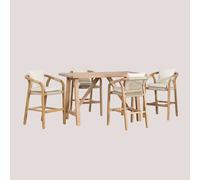 Ensemble De Table Haute Rectangulaire (160x90 Cm) Et 4 Tabourets Hauts En Bois D'acacia Dubaï Brun Acacia