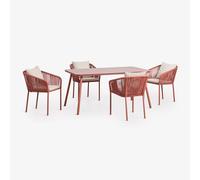 Ensemble de table rectangulaire 160x90 cm et 4 chaises de salle à manger en corde tressée Arhiza Classic Terracota