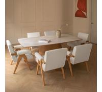 Ensemble De Table Rectangulaire 200x100 Cm Avec Plateau En Céramique Aura Et 6 Chaises De Salle À Manger En Bois Et Tissu Bouclé Céramique