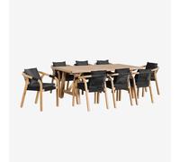 Ensemble De Table Rectangulaire (200x100 Cm) Et 8 Chaises De Salle À Manger En Bois D'acacia Dubaï Gris Graphite Gris