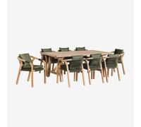 Ensemble De Table Rectangulaire (200x100 Cm) Et 8 Chaises De Salle À Manger En Bois D'acacia Dubaï Vert Militaire Clair Vert