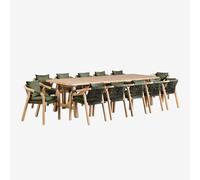 Ensemble de Table Rectangulaire (300x100 cm) et 12 Chaises de Salle à Manger en Bois d'Acacia Dubaï Vert Militaire Clair