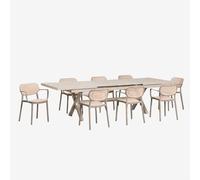 Ensemble De Table Rectangulaire Extensible Karena 240-300x100 Cm Et 8 Chaises De Jardin Empilables Avec Accoudoirs Omara Moka Brown