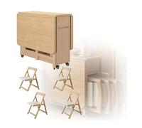 Ensemble De Table Retractable，Table À Abattant Rétractable En Bois Massif Avec Tiroir Rangement Portable Extensible Robuste Facile Installer Tables Manger Pliante Chaises pour Salon Hospitalité 1.4M
