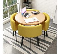 Ensemble de table ronde 4 pièces pour 4 personnes - Table de cuisine jaune avec chaises - Table de petit déjeuner de 80 cm pour petits déjeuners - Parfaite pour la salle à manger et le coin