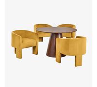 Ensemble De Table Ronde Aura En Placage De Noyer (Ø120 Cm) Et 4 Chaises De Salle À Manger En Velours Xastru Placage Noyer
