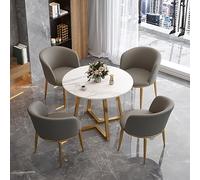 Ensemble de table ronde de conférence et de négociation 5 pièces, table avec cadre en métal et 4 chaises rembourrées en polyuréthane, pour salle à manger, bureau, salon