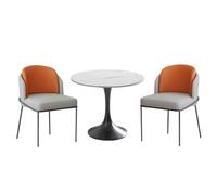 Ensemble de table ronde moderne avec 2 chaises à dossier souple pour salle à manger et négociation, table de club élégante pour bureau, salle de réception (orange)