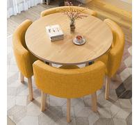 Ensemble de table ronde moderne en marbre avec sièges rembourrés, idéal pour balcon et salle à manger