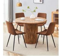 Ensemble de table ronde - Table ronde 100 cm - 4 chaises marron - MDF écologique - Design contemporain
