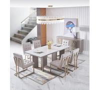 Ensemble de table table de salle à manger 6 chaises de luxe style mobilier 8pcs chaise groupe commode