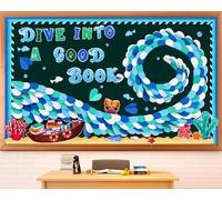 Ensemble de tableau d'affichage 3D à faire soi-même avec motif vagues de l'océan - Décoration de salle de classe - Plongez dans un bon livre - Tableau d'affichage sous la mer - Découpes tropicales