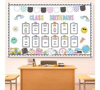 Ensemble de tableau d'affichage d'anniversaire pour salle de arnet de composition de salle de arnet de notes en papier à carreaux Happy Face Apple Rainbow Découpes pour anniversaire